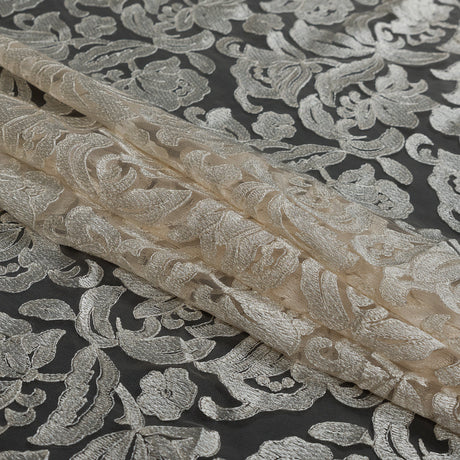Ivory Floral Embroidered Mesh with Finished Edges