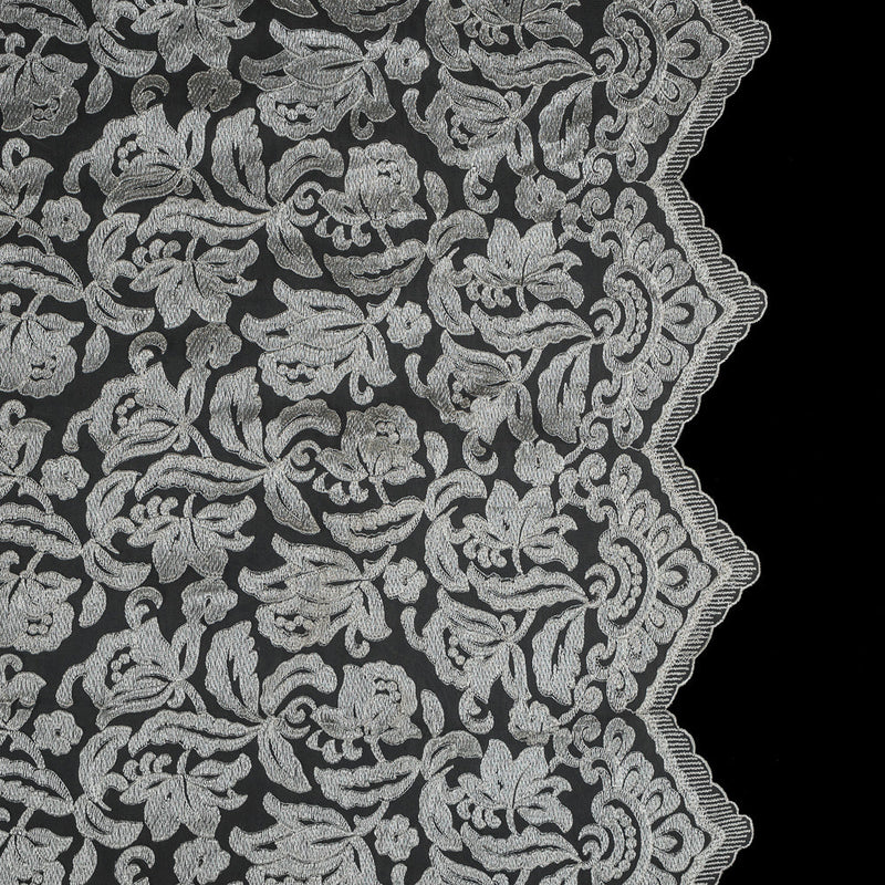 Ivory Floral Embroidered Mesh with Finished Edges