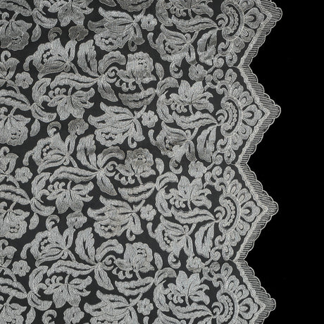 Ivory Floral Embroidered Mesh with Finished Edges