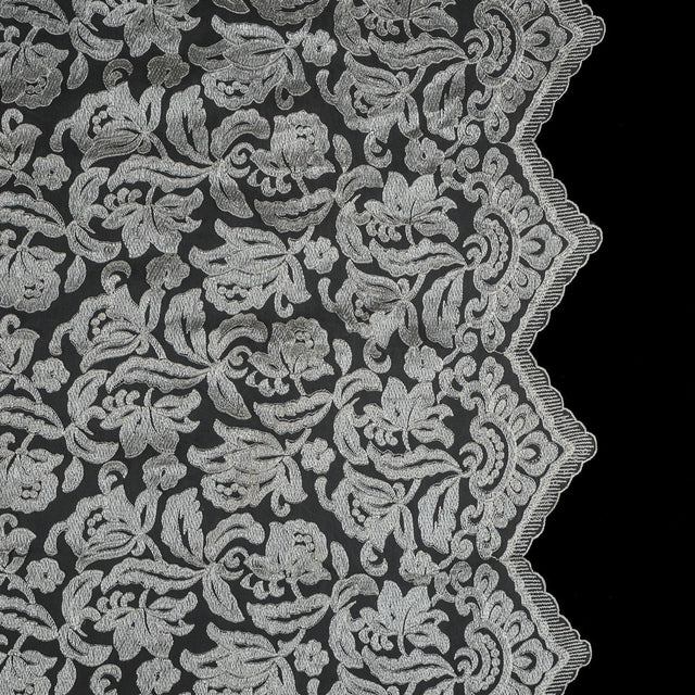 Ivory Floral Embroidered Mesh with Finished Edges