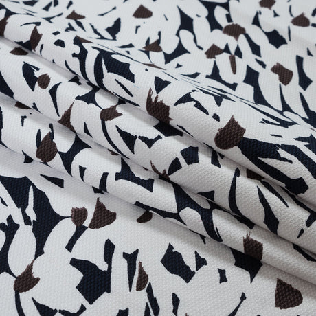 White, Navy and Brown Floral Stretch Cotton Pique