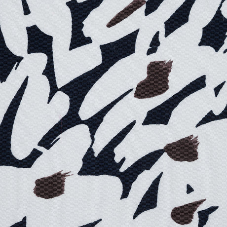 White, Navy and Brown Floral Stretch Cotton Pique
