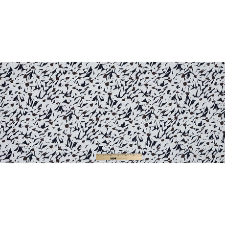 White, Navy and Brown Floral Stretch Cotton Pique