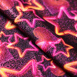 Vegas Nights Nylon Spandex Fabric - Black With Neon Stars And Hearts, 58/60" Width (1 Yard)