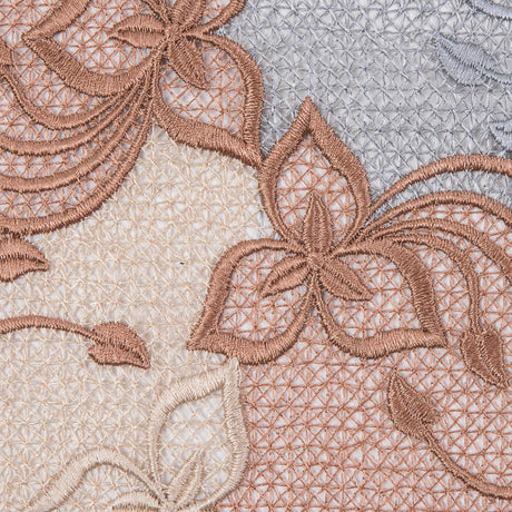 Guipure Lace - Copper, Gray and Cream Tri-Color Floral Chevrons