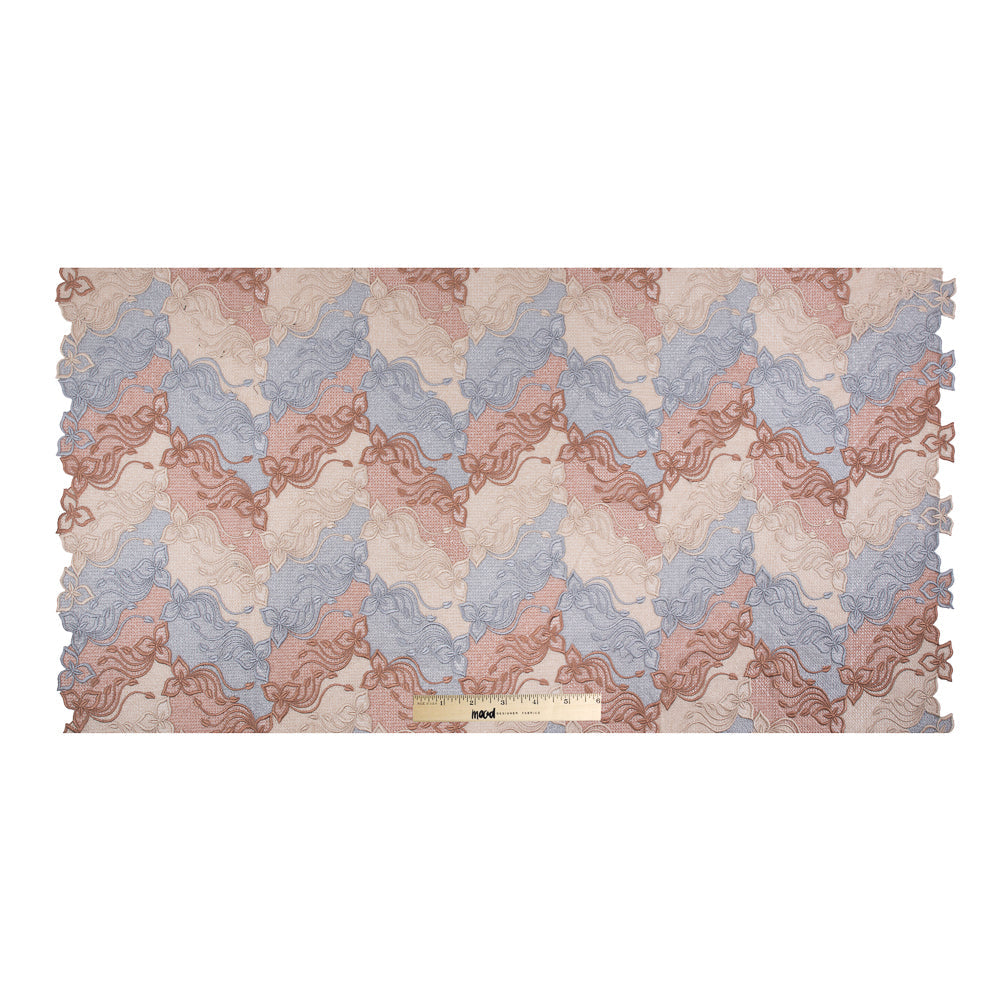 Guipure Lace - Copper, Gray and Cream Tri-Color Floral Chevrons