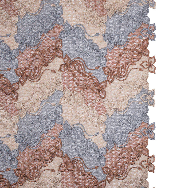 Guipure Lace - Copper, Gray and Cream Tri-Color Floral Chevrons