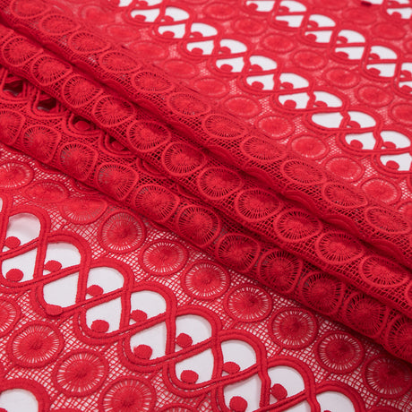 Guipure Lace - Flame Scarlet Red Geometric