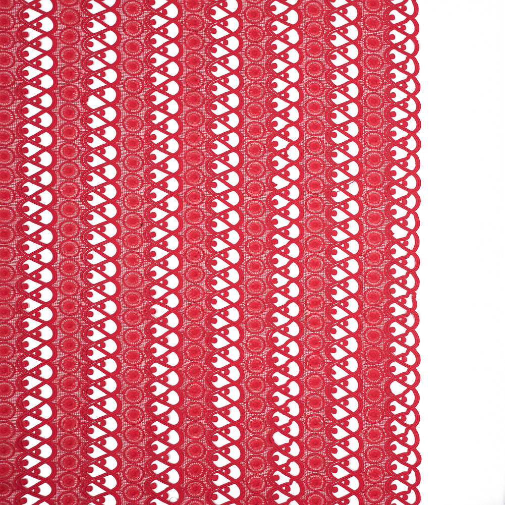Guipure Lace - Flame Scarlet Red Geometric