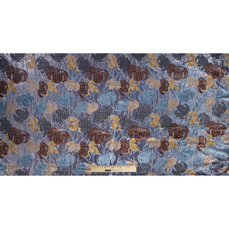 Floral Burnout Velvet with Metallic Silver Stripes - Blue, Yellow and Burgundy