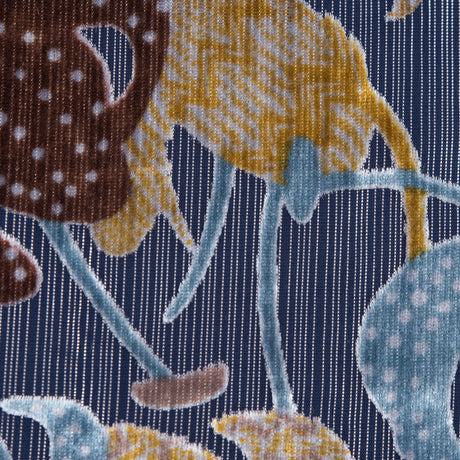 Floral Burnout Velvet with Metallic Silver Stripes - Blue, Yellow and Burgundy
