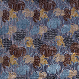 Floral Burnout Velvet with Metallic Silver Stripes - Blue, Yellow and Burgundy