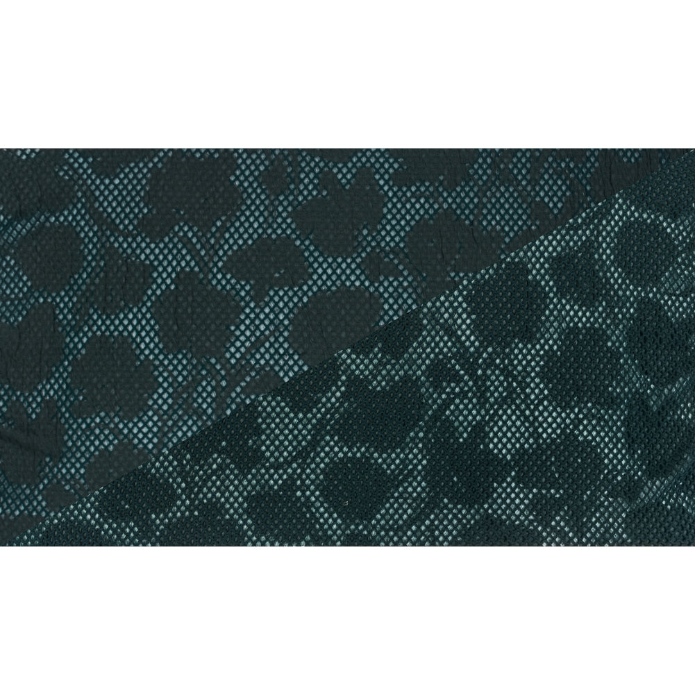 Emerald Green Wool and Acrylic Netting Backed by Fine Floral Knit