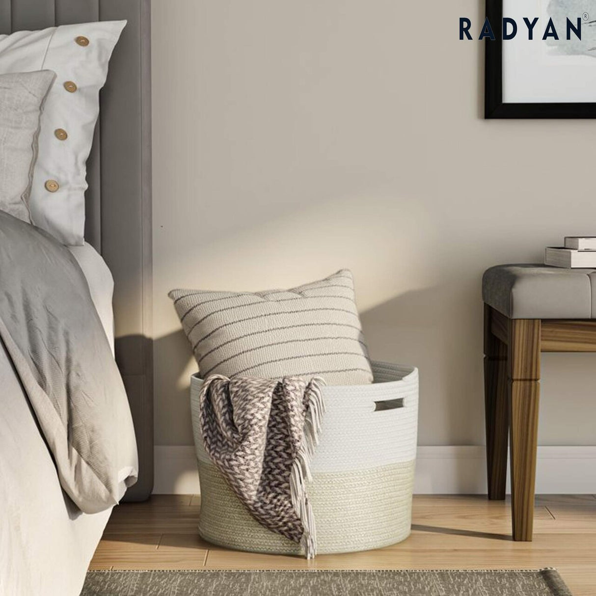 MoDRN Cotton and Polyester Storage Basket, Beige