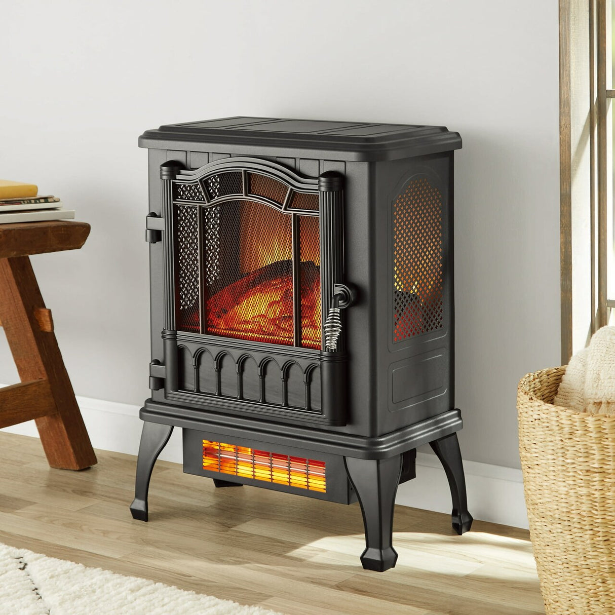 Mainstays New 2-Setting 3D Electric Stove Heater with Life-like Flame, Black