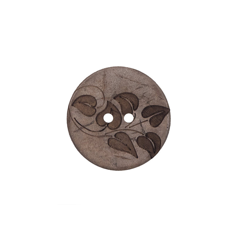 Italian Brown Leafy Etched Coconut Button - 28L/18mm