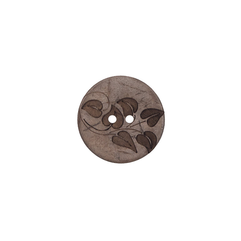 Italian Brown Leafy Etched Coconut Button - 24L/15mm