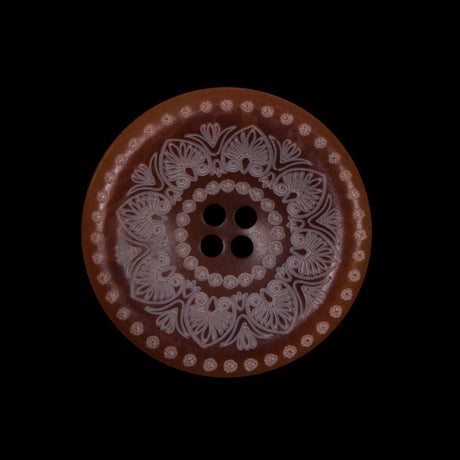 Italian Brown and White Etched Plastic Button - 40L/25.5mm