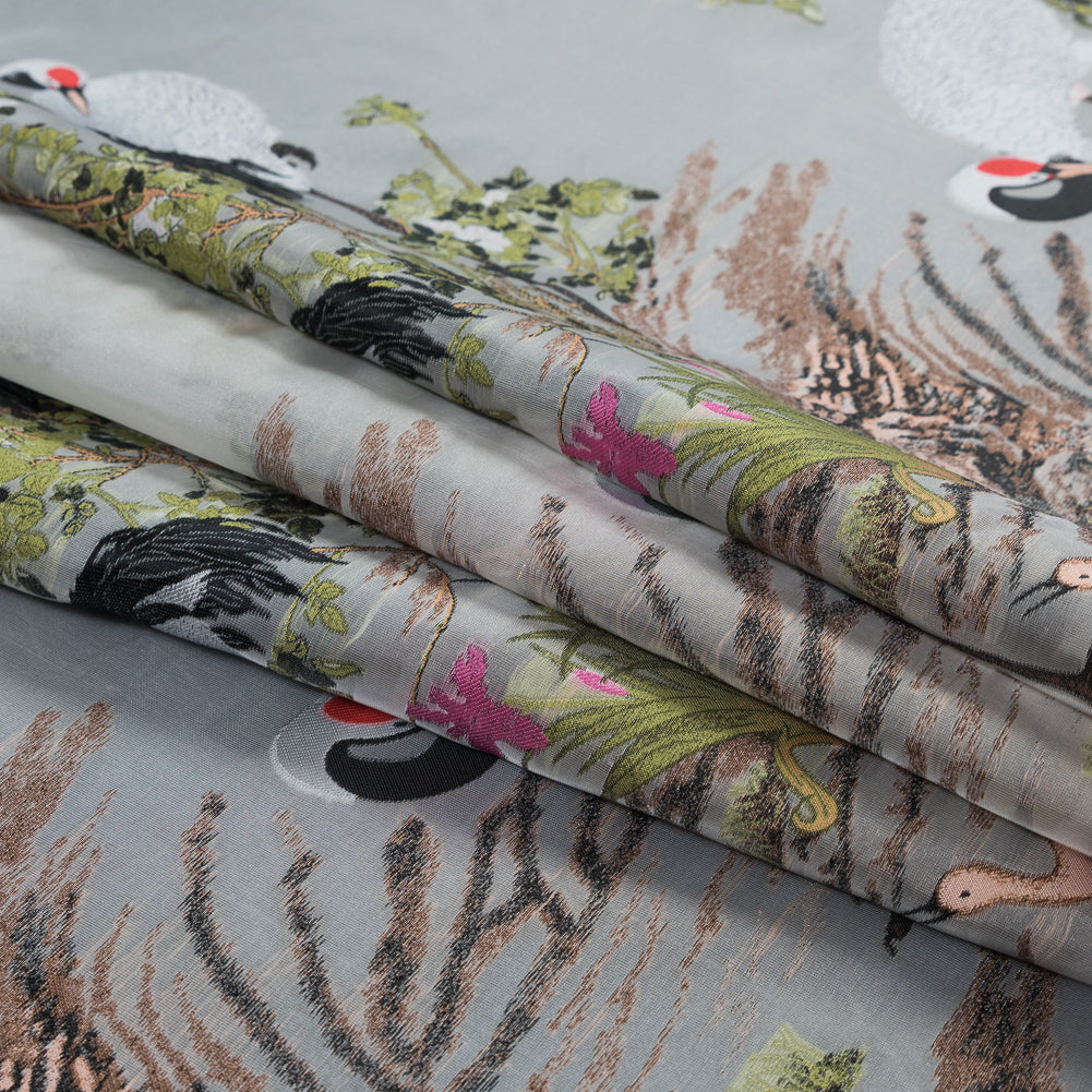 White and Green Asian-Influenced Burnout with Cranes and Branches