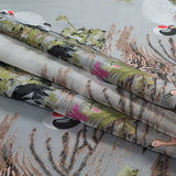 White and Green Asian-Influenced Burnout with Cranes and Branches