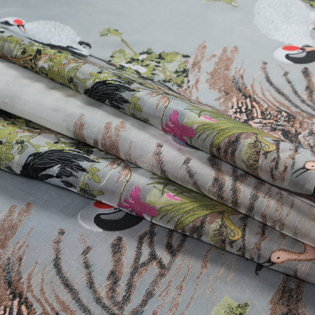 White and Green Asian-Influenced Burnout with Cranes and Branches