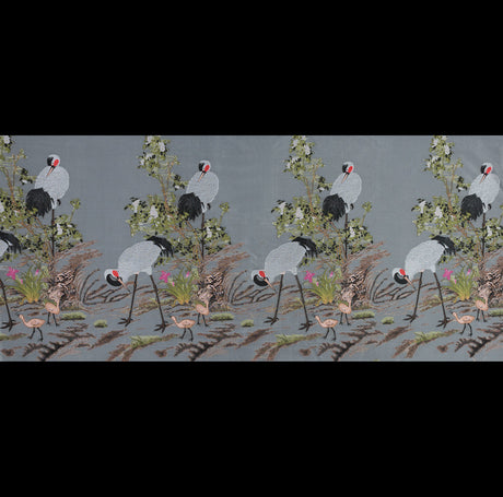 White and Green Asian-Influenced Burnout with Cranes and Branches