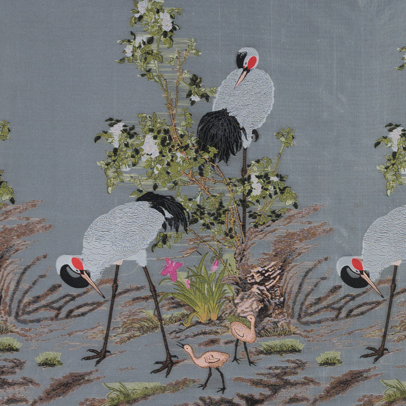 White and Green Asian-Influenced Burnout with Cranes and Branches
