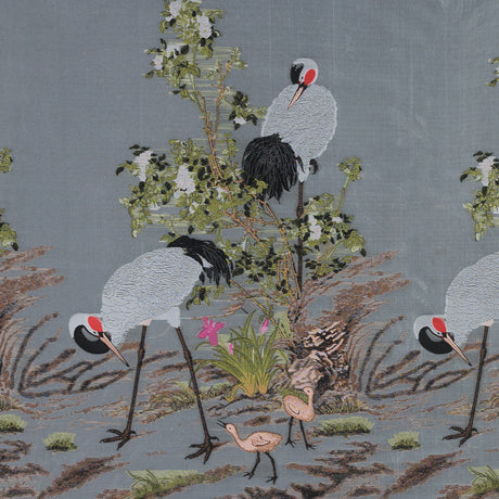 White and Green Asian-Influenced Burnout with Cranes and Branches