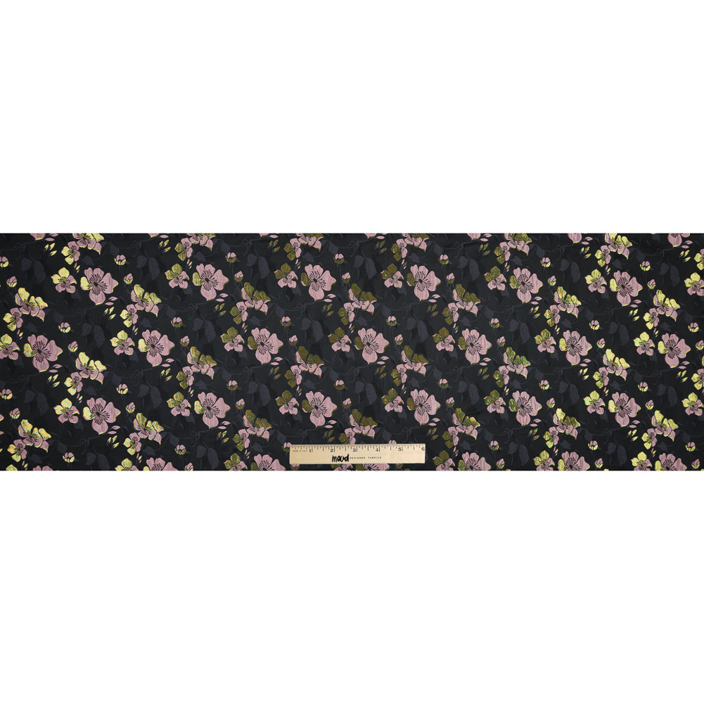 Black, Pink and Lime Reversible Floral Brocade