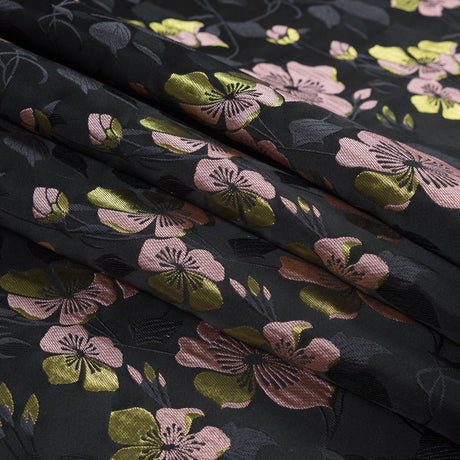 Black, Pink and Lime Reversible Floral Brocade