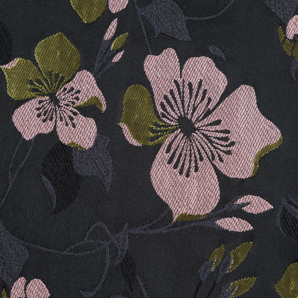 Black, Pink and Lime Reversible Floral Brocade