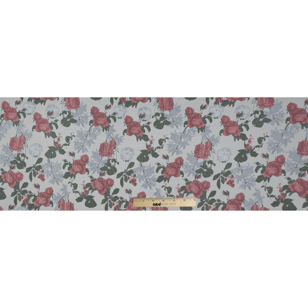 White, Pink and Green Floral Jacquard