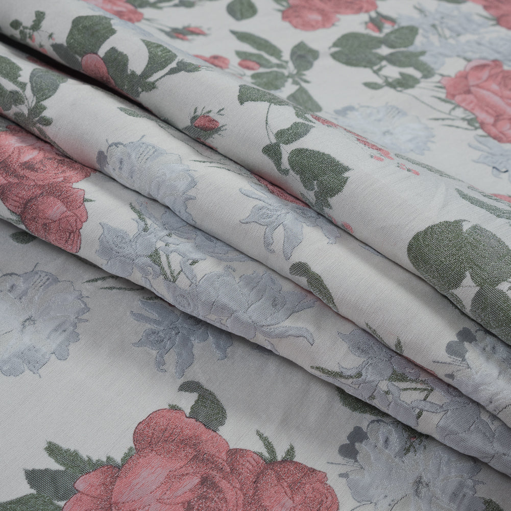 White, Pink and Green Floral Jacquard