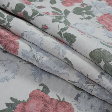 White, Pink and Green Floral Jacquard
