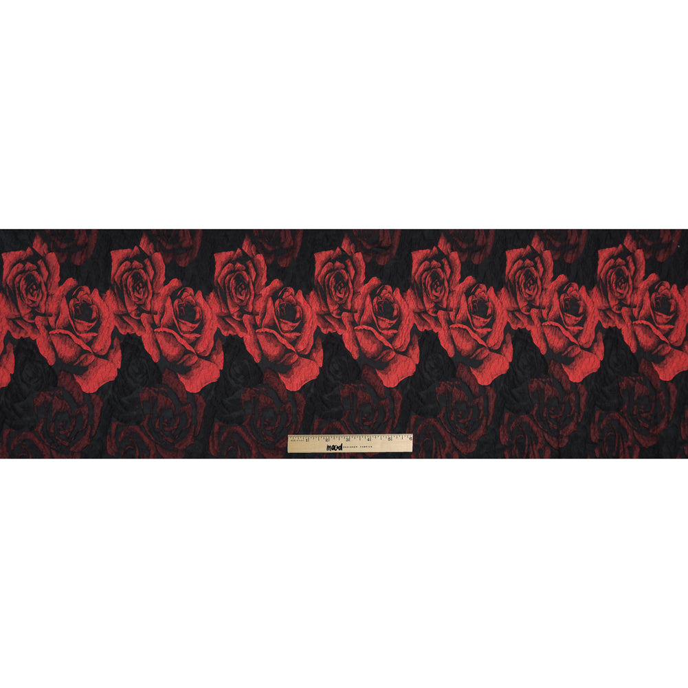 Black and Red Textural Floral Brocade