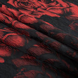 Black and Red Textural Floral Brocade
