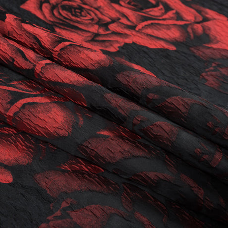 Black and Red Textural Floral Brocade