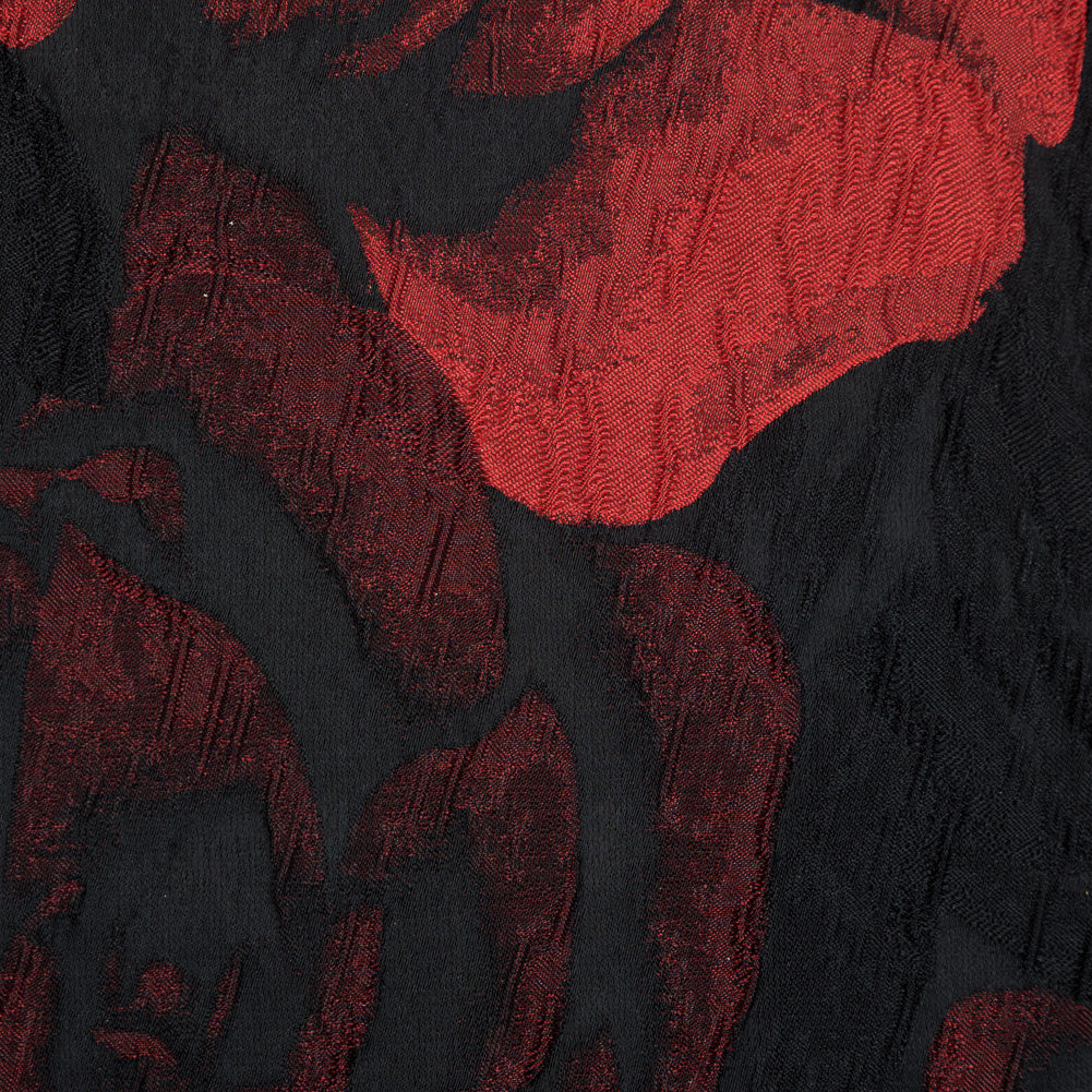 Black and Red Textural Floral Brocade
