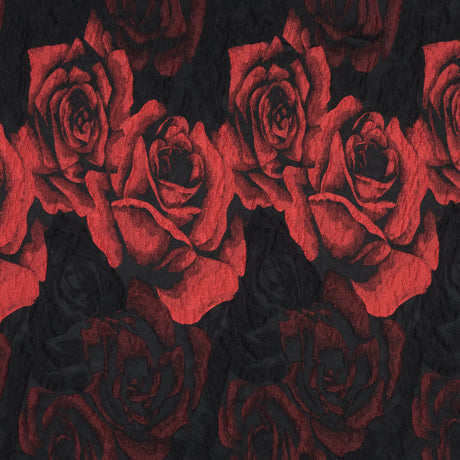 Black and Red Textural Floral Brocade