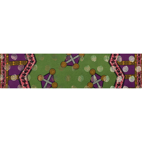 Purple and Green Waxed Cotton African Print with Inlaid Pattern and Metallic Ombre Spiral Foil