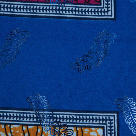 Bright Blue Waxed Cotton African Print with Inlaid Pattern and Metallic Blue Leafy Foil