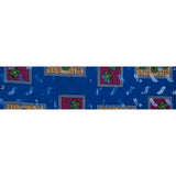 Bright Blue Waxed Cotton African Print with Inlaid Pattern and Metallic Blue Leafy Foil