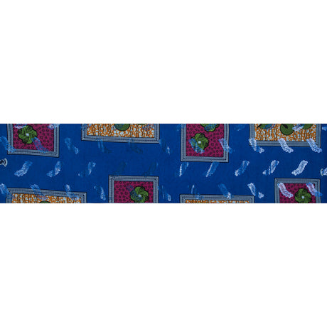 Bright Blue Waxed Cotton African Print with Inlaid Pattern and Metallic Blue Leafy Foil