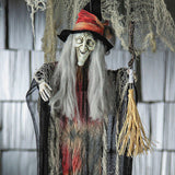 27 1/2" Hanging Witch with Hat and Broom Halloween Decoration
