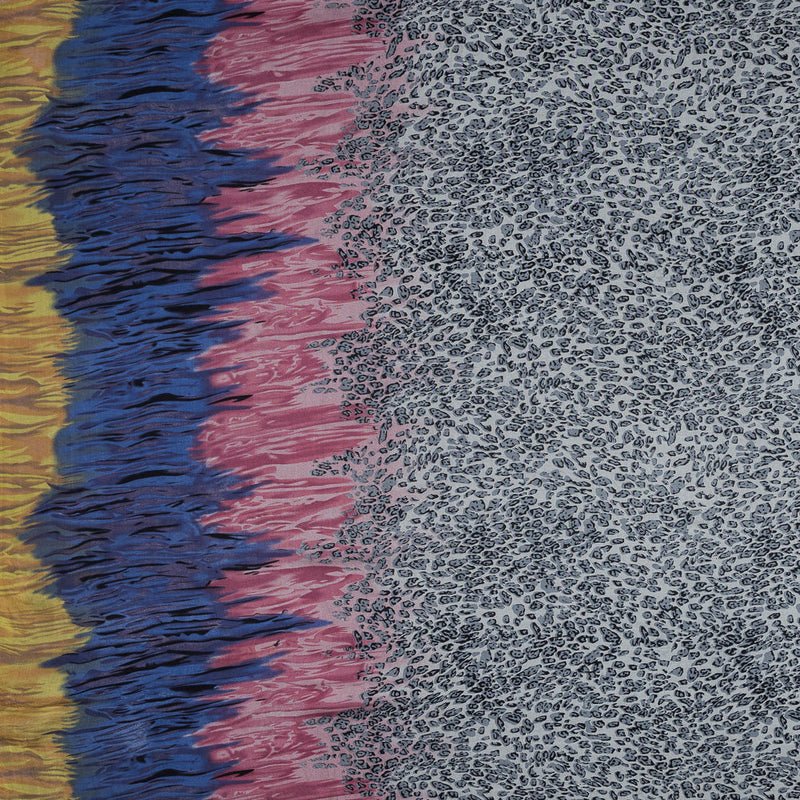 Cool Gray, Yellow, Blue and Pink Cheetah Printed Silk Chiffon