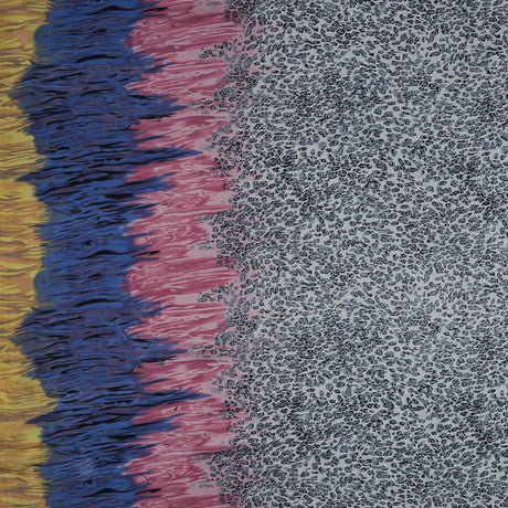 Cool Gray, Yellow, Blue and Pink Cheetah Printed Silk Chiffon