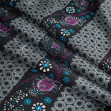 Gray and Purple Floral and Geometric Striped Silk Charmeuse