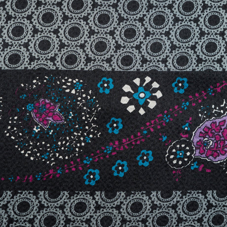 Gray and Purple Floral and Geometric Striped Silk Charmeuse
