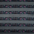 Gray and Purple Floral and Geometric Striped Silk Charmeuse
