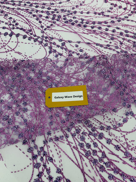 Galaxy Glitter Design Mesh Lace Polyester Fabric - Glitter Galaxy Pattern, 52-54" Width (1 Yard)